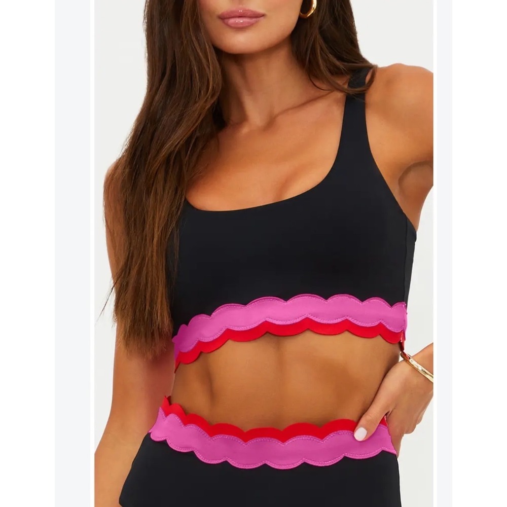 NEW! Beach Riot Marin Scallop Colorblock Bikini Top Black Pink Red Med